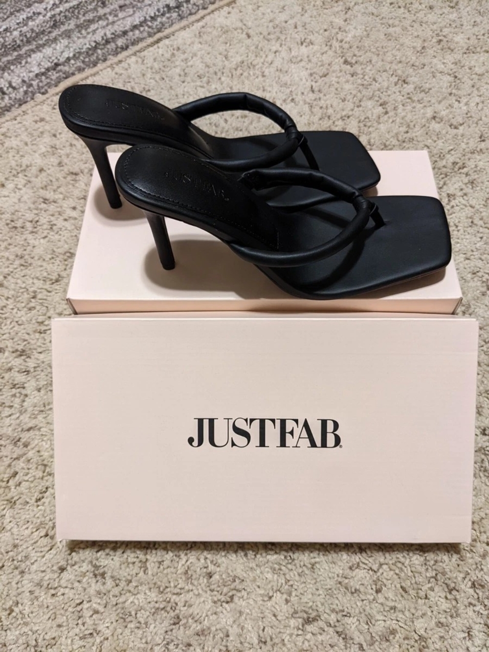 JustFab Black Kerry Square-Toe Heeled Dress Sandals (